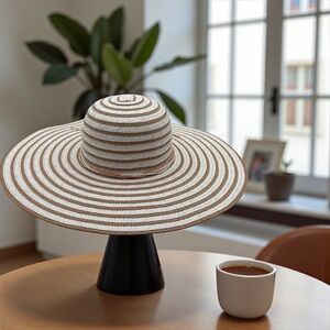 Tahari Tan and White Sun Hat NWT